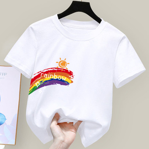 彩虹儿童纯棉短袖上衣2022新款男女童夏季t恤女大童卡通体恤衫ymt
