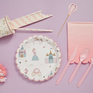 公主城堡派对餐盘粉色一次性纸盘纸杯餐具用品女生生日纸碟叉儿童