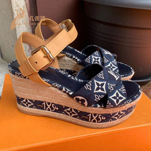 国内现货 lv/路易威登2023女鞋提花1854绝版坡跟凉鞋36码1a8n9k