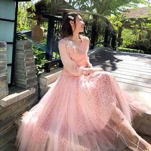 网纱半身裙中长款粉色