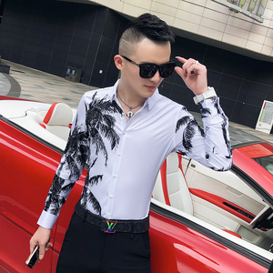 社会小伙长袖衬衫男2020秋季韩版潮牌百搭修身帅气精神发型师衬衣