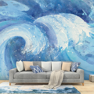 3D个性艺术手绘抽象海浪背景墙纸壁纸现代简约酒店宾馆美式8D壁画