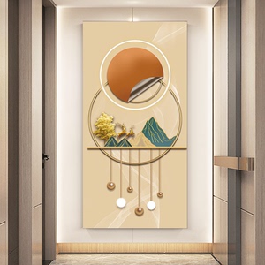 玄关装饰画大气走廊贴画麋鹿几何竖版自粘贴纸轻奢风过道墙壁画