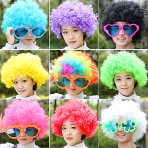 彩色跑头套搞怪小丑爆炸头假发搞笑头发彩虹跑儿童幼儿园表演道具
