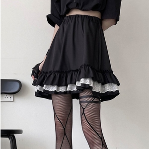 夏季ins原宿jk短裙女学生韩版a字百褶半身裙高腰裤裙蕾丝蛋糕裙子