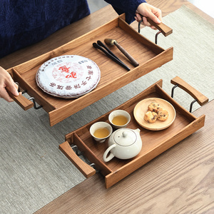 异丽柚木实木茶托盘长方形家用木质点心蛋糕餐盘茶杯茶具收纳盘
