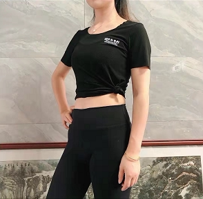 正品张妮塑形黑色短袖瑜伽服形体衣v领上衣速干修身显瘦运动t恤女