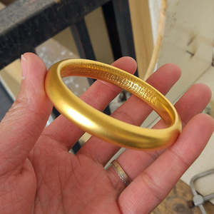 新品纯金手镯女黄金传承内心经古法金不掉色素圈金包银空心金镯子
