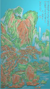 精雕图唐伯虎山水2风景图屏风背景墙木玉石雕装饰雕刻浮雕灰度图