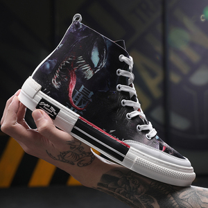 毒液高帮帆布鞋男生涂鸦布鞋百搭韩版潮流板鞋休闲个性潮街舞鞋子