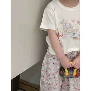 韩国童装女童百搭短袖T恤2024夏季新款中小童可爱卡通动物上衣潮