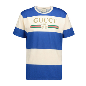 【deluxe】 gucci古奇 22ss 条纹logo印花男短袖t恤 604176xj