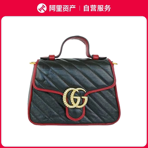 98新GUCCI古驰GG marmont迷你黑色红边邮差包