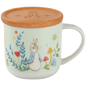 比得兔木盖马克杯日本进口陶瓷杯子办公室家用喝水咖啡杯带盖水杯