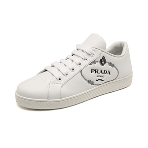 【直营】prada/普拉达女鞋logo轧花皮革小白鞋休闲板鞋1e950l3k9