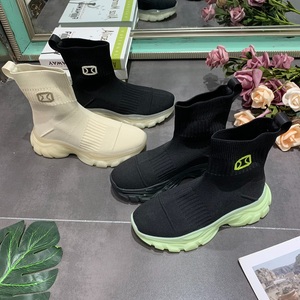 凡柔ins平底飞织弹力袜子鞋2021秋透气女短靴高帮休闲袜靴620105