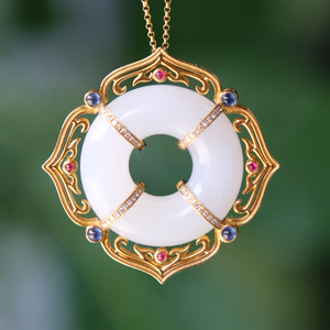 柒府羊脂玉平安扣和田玉吊坠18k金镶嵌设计加工定制女项链金镶玉