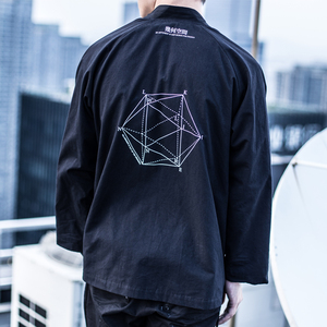 秋冬新款国潮killwinner印花飘带休闲宽松道袍潮牌运动开衫夹克男