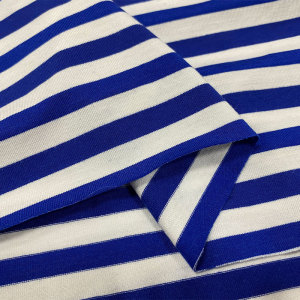 纯棉针织弹力蓝白条纹t恤布料 polo领连衣裙短袖上衣儿童服装面料