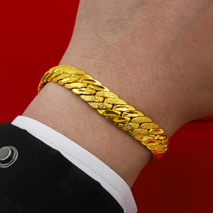 新款沙金手链男士轻奢韩版潮磨砂个性越南正品镀24k999黄金色首饰