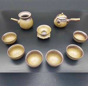陈新华婺州窑非遗手工艺中式高级整套婺窑灰釉跳刀柴乐茶具