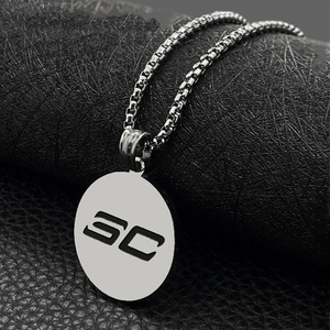 nba勇士斯蒂芬·库里sc 标志项链篮球运动潮人男女钛钢圆吊坠饰品