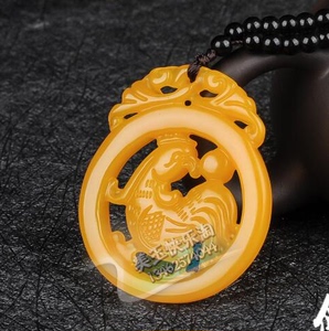天然黄龙玉鸡吊坠黄玉镂空双面雕刻生肖鸡玉牌挂件情侣吊坠