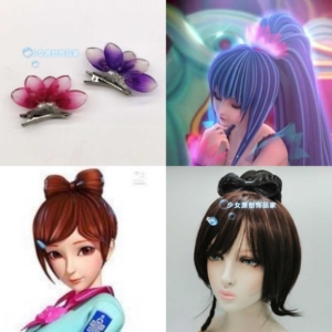 叶罗丽战士陈思思衣服蝴蝶结假发女发夹紫色荷花中秋节头饰品发饰