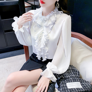 韩国chic法式木耳边衬衫女秋冬装2023新款超仙小众设计感长袖上衣