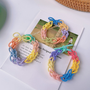 diy编织发绳女彩虹手工自编头绳网红新款ins头饰情侣闺蜜橡皮筋!