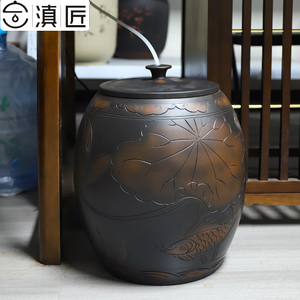 陶瓷水缸家用储水用净水桶茶台专用泡茶桶大容量抽水紫陶带盖砂纯