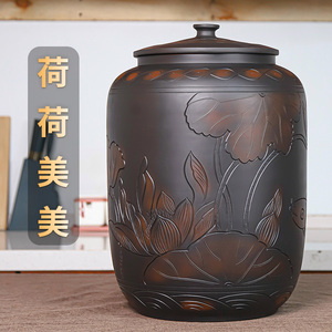 大嘴高端米缸陶瓷家用米桶带盖厨房储米罐存面粉防虫防潮密封紫陶