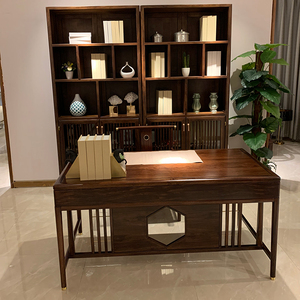 新中式全实木书法桌禅意黑檀木书桌椅组合乌金木简约写字台办公桌