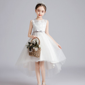 女童礼服公主裙2024夏季新款小女孩白色燕尾裙儿童主持钢琴演出服