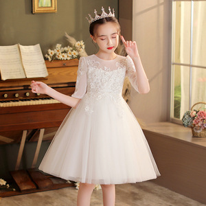 女童连衣裙礼服新款女孩生日花童钢琴演出服白色蓬蓬裙洋气公主裙