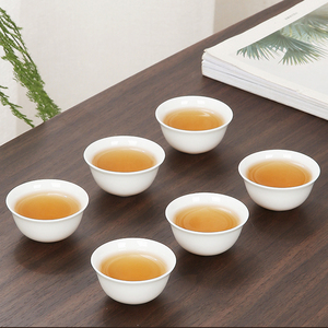 茗峰陶瓷茶具高白瓷茶杯功夫小茶杯瓷器品茗杯反口杯茶盏杯六个装