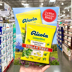 美国代购ricola利口乐润喉糖柠檬香草薄荷咽喉糖105粒*2袋