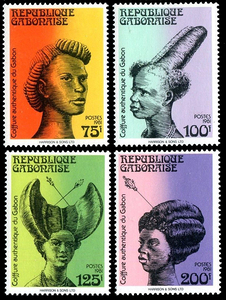 非洲邮票 1981加蓬 非洲土著妇女 发型 发饰 4全新