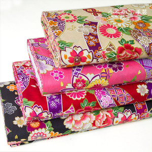 日本进口手工 和风纯棉印花布 和服面料 烫金全棉布 牡丹花 半米