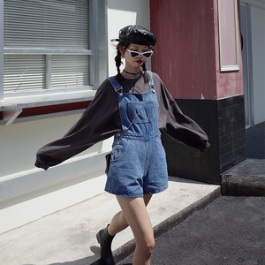 牛仔背带阔腿裤女2018新款宽松