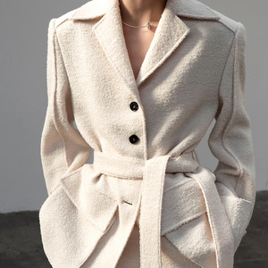 韩国小众设计感毛呢大衣摇粒绒羊毛西装单排扣收腰加厚短外套女