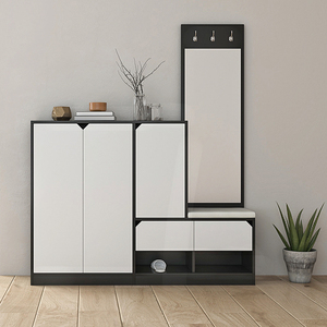 鞋柜双门设计穿衣镜坐凳一体柜简约现代矮柜小户型储物门厅柜定制