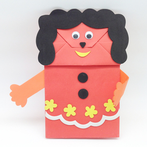 环保纸袋diy制作材料包 卡通家庭人物手偶 纸偶 贴纸袋