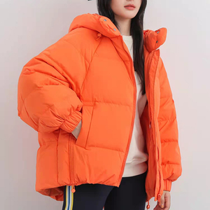 3girls短款橙色白鸭绒羽绒服2021年新款运动休闲风秋冬女加厚外套