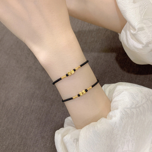 黄金猫眼金珠情侣手链999足金2022新款男女编织手绳送女友礼物