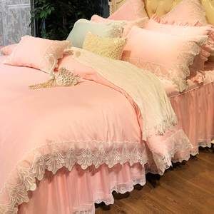 好梦连连全棉四件套60支长绒棉蕾丝公主风床上用品床裙被套床品