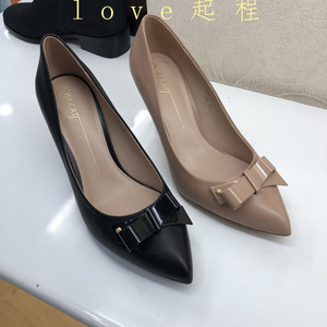 接吻猫女鞋2019春款尖头细高跟蝴蝶结浅口羊皮单鞋女ka09111-10