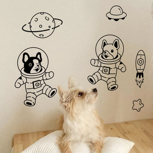 许北生 可爱太空狗狗宇航员卡通墙贴纸 宠物店猫咖玻璃门橱窗装饰