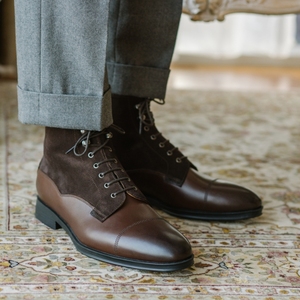 平日皮鞋圆头中筒低跟英伦马丁靴男真皮手工皮靴高帮靴耐磨工装靴