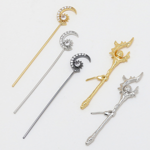 铜镀真金镶锆阿飘仙女恶魔权杖魔法棒手杖diy手工饰品巴洛克配件